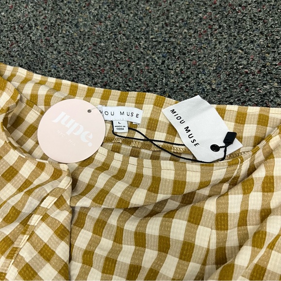 Jupe NYC Mustard Yellow & Cream Checkered Wrap Midi Lightweight Modest Skirt L - Picture 16 of 16